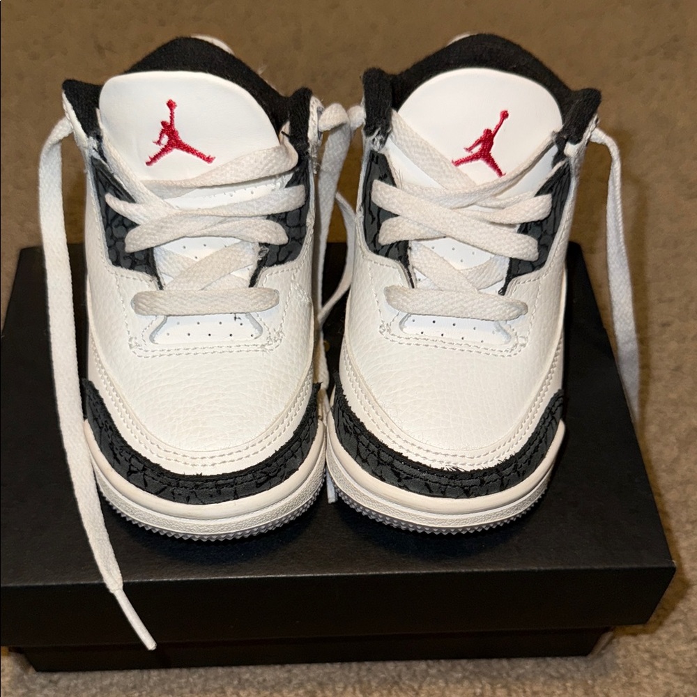 Jordan Kids White and Black Sneakers with Red Accents